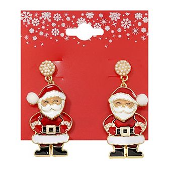 Gold Tone Santa Claus Dangle Earrings