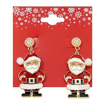 Gold Tone Santa Claus Dangle Earrings