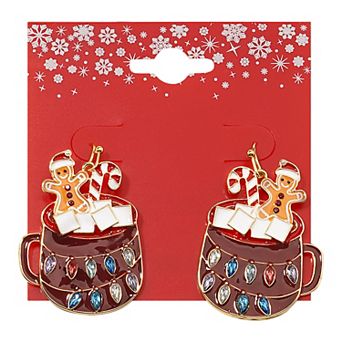 Gold Tone Hot Cocoa Lights Holiday Drop Earrings