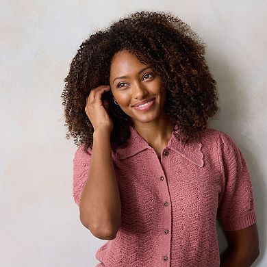 Women's LC Lauren Conrad Short Sleeve Pointelle Sweater Cardigan