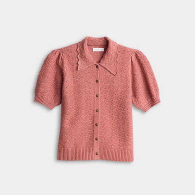 Women's LC Lauren Conrad Short Sleeve Pointelle Sweater Cardigan