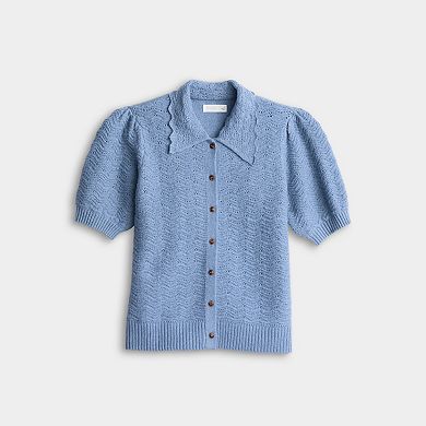 Women's LC Lauren Conrad Short Sleeve Pointelle Sweater Cardigan