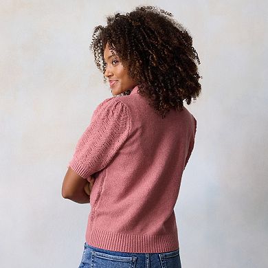 Women's LC Lauren Conrad Short Sleeve Pointelle Sweater Cardigan