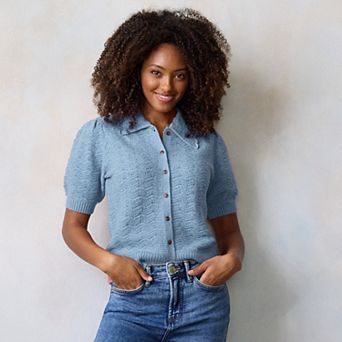 Women's LC Lauren Conrad Short Sleeve Pointelle Sweater Cardigan