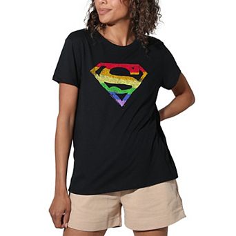 Juniors' DC Comics Superman Rough Rainbow Logo Graphic Tee