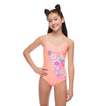 Girls 4-16 Breaking Waves Butterfly Sequin Strappy Back One Piece Swimsuit