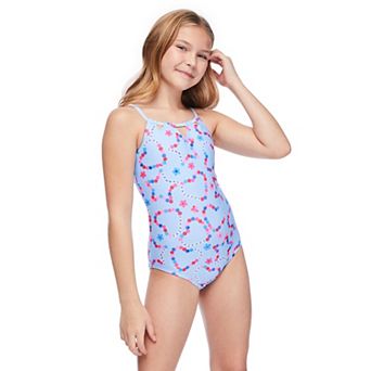 Girls 4-16 Breaking Waves Keyhole Neckline One-Piece Swimsuit