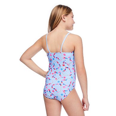 Girls 4-16 Breaking Waves Keyhole Neckline One-Piece Swimsuit