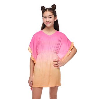 Girls 4-16 Breaking Waves Ruffle Edge Kimono Swim Cover-Up in Regular & Plus