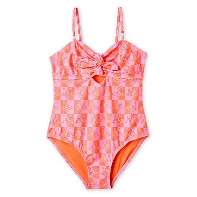 Girls 4-16 Breaking Waves Bandeau Bow Tie One-Piece Swimsuit in Regular & Plus