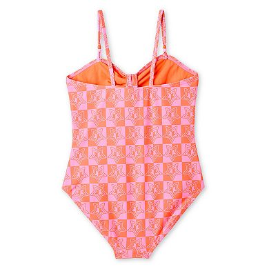 Girls 4-16 Breaking Waves Bandeau Bow Tie One-Piece Swimsuit in Regular & Plus
