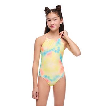 Girls 4-16 Breaking Waves High Neck Multi Strap Loop Back One-Piece Swimsuit