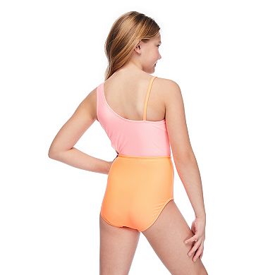 Girls 4-16 Breaking Waves One Shoulder Side Cut Out Colorblock One-Piece Swimsuit