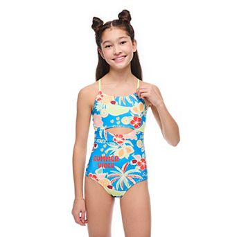 Girls 4-16 Breaking Waves Cut Out One-Piece Swimsuit with Cross Back Straps