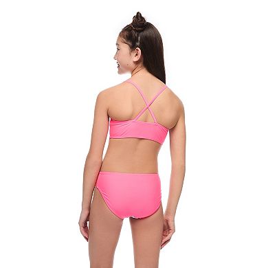 Girls 7-16 Breaking Waves 2-Piece Shine Cross Back Bikini & Scoop Bottoms Set