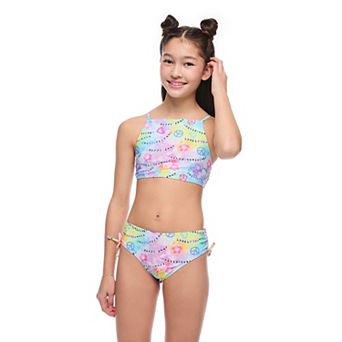 Girls 4-16 Breaking Waves 2 pc Tie Dye Cross Back Bikini Top & Tie Side Bottoms Set