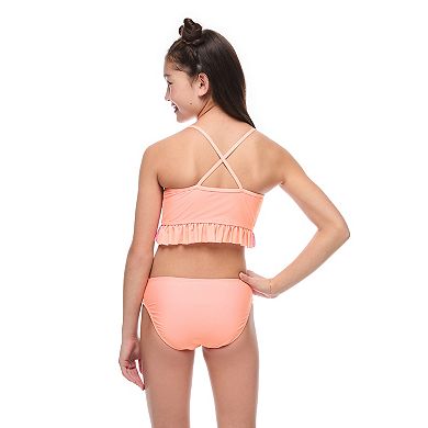 Girls 7-16 Breaking Waves 2-Piece Crochet Peplum Midkini Top & Scoop Bottom Swim Set