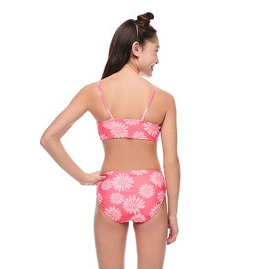 Girls 7-16 Breaking Waves 2-Piece Cross Front Bikini Top & High Waisted Bottom Set