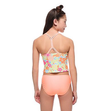 Girls 4-16 Breaking Waves 2-Piece Braided Back Tankini & Scoop Bottoms Swimsuit Set