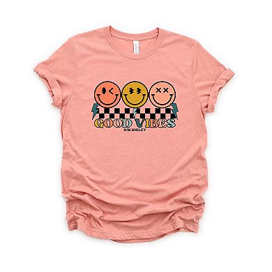 S.W.Smiley Checkered Good Vibes Smiley Face - Women's Short Sleeve Graphic T-Shirt