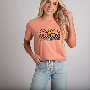 S.W.Smiley Checkered Good Vibes Smiley Face - Women's Short Sleeve Graphic T-Shirt