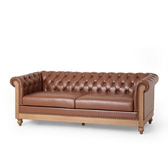 Merax Mirod Comfy 3-Seat Sofa with Wooden Legs, Retro Style for Living Room and Study