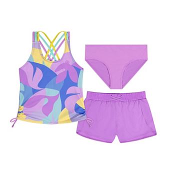 Girls 4-16 ZeroXposur 3 pc Tankini Top, Swim Bottoms & Cover-Up Shorts Set