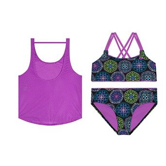 Girls 4-16 ZeroXposur 3 pc Swim Top, Swim Bottoms & Cover-Up Tank Top Set