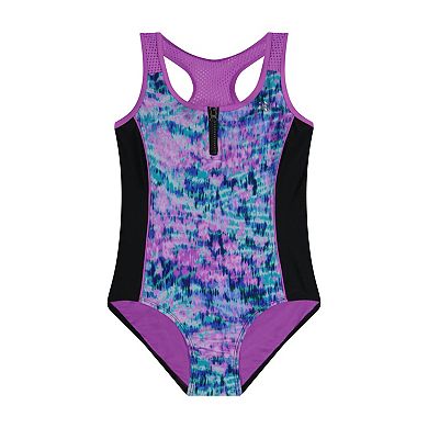 Girls 4-20 1/2 ZeroXposur Zip Front One-Piece Swimsuit & Cover Up Shorts Set in Regular & Plus Size