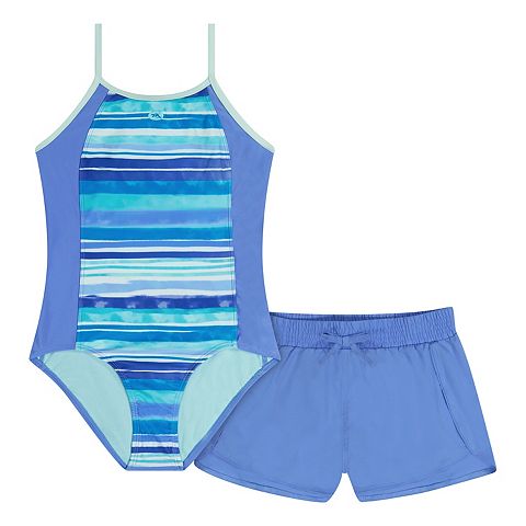 Girls 4-16 ZeroXposur Crescent One-Piece Swimsuit & Cover-Up Shorts Set