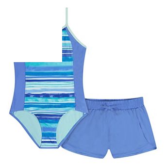 Girls 4-16 ZeroXposur Crescent One-Piece Swimsuit & Cover-Up Shorts Set