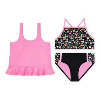 Girls 4-16 ZeroXposur 3 pc Ruffle Bikini Top, Swim Bottoms & Cover-Up Tank Top Set