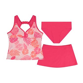 Girls 4-20 1/2 ZeroXposur 3 pc V-Neck Tankini Top, Brief & Cover-Up Flap Skirt Set in Regular & Plus Size