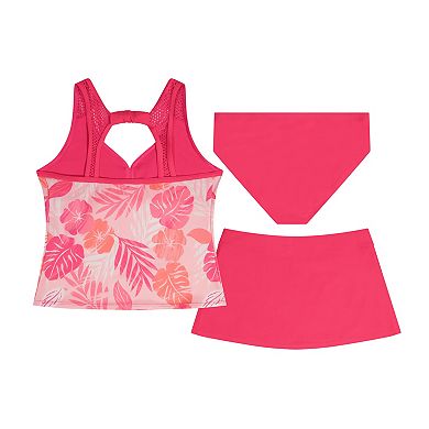 Girls 4-20 ZeroXposur 3-Piece V-Neck Tankini Top, Brief & Cover-Up Flap Skirt Set in Regular & Plus Size