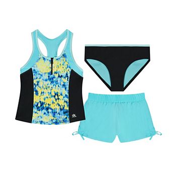 Girls 4-20 1/2 ZeroXposur 3 pc Tankini, Swim Briefs & Cover-Up Shorts Set in Regular & Plus Size