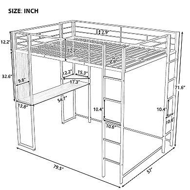 Merax Metal Loft Bed with 2 Shelves and one Desk
