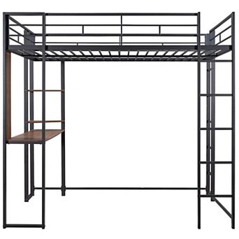 Merax Metal Loft Bed with 2 Shelves and one Desk