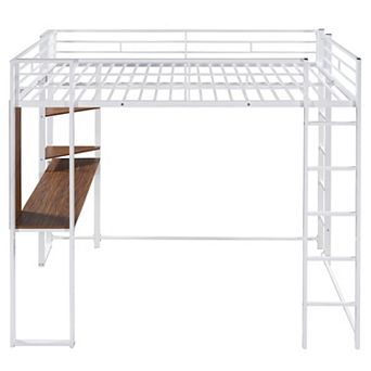 Merax Metal Loft Bed with 2 Shelves and one Desk
