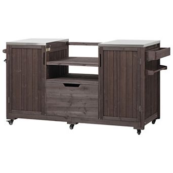 Merax 66.5" Outdoor Kitchen Island for Big Green Egg Grills, Solid Wood Outdoor Grill Cart