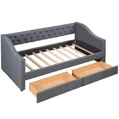 Merax Upholstered Twin Size daybed with Two Drawers