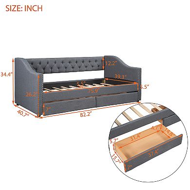 Merax Upholstered Twin Size daybed with Two Drawers