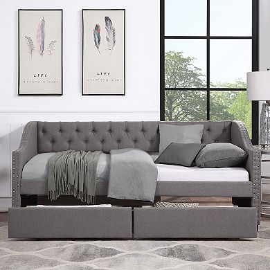 Merax Upholstered Twin Size daybed with Two Drawers