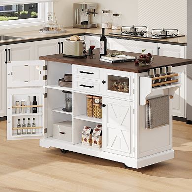 Merax 54.9" Kitchen Island with Drop Leaf