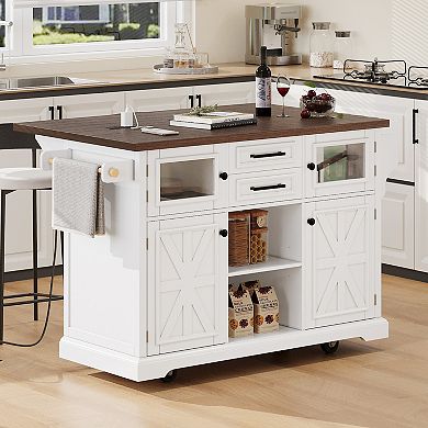Merax 54.9" Kitchen Island with Drop Leaf