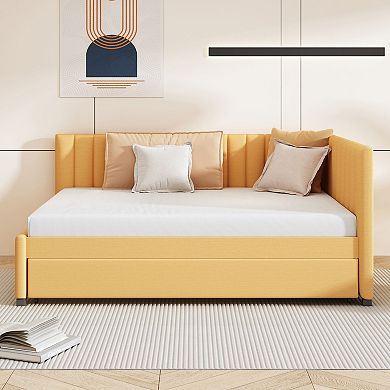 Merax Full Size Upholstered Daybed with Trundle Sofa Bed Frame