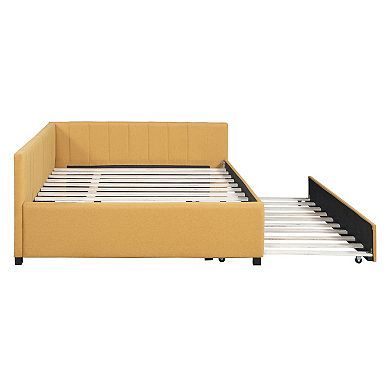 Merax Full Size Upholstered Daybed with Trundle Sofa Bed Frame