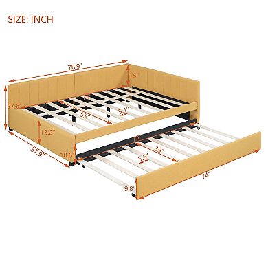 Merax Full Size Upholstered Daybed with Trundle Sofa Bed Frame