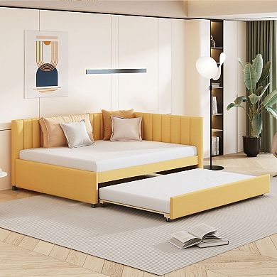 Merax Full Size Upholstered Daybed with Trundle Sofa Bed Frame