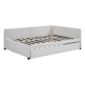 Merax Full Size Upholstered Daybed with Trundle Sofa Bed Frame