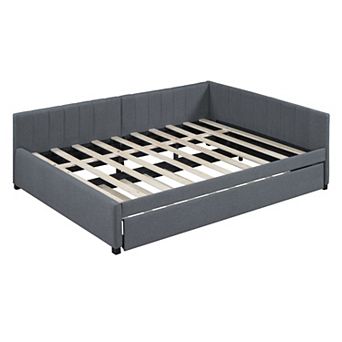 Merax Full Size Upholstered Daybed with Trundle Sofa Bed Frame